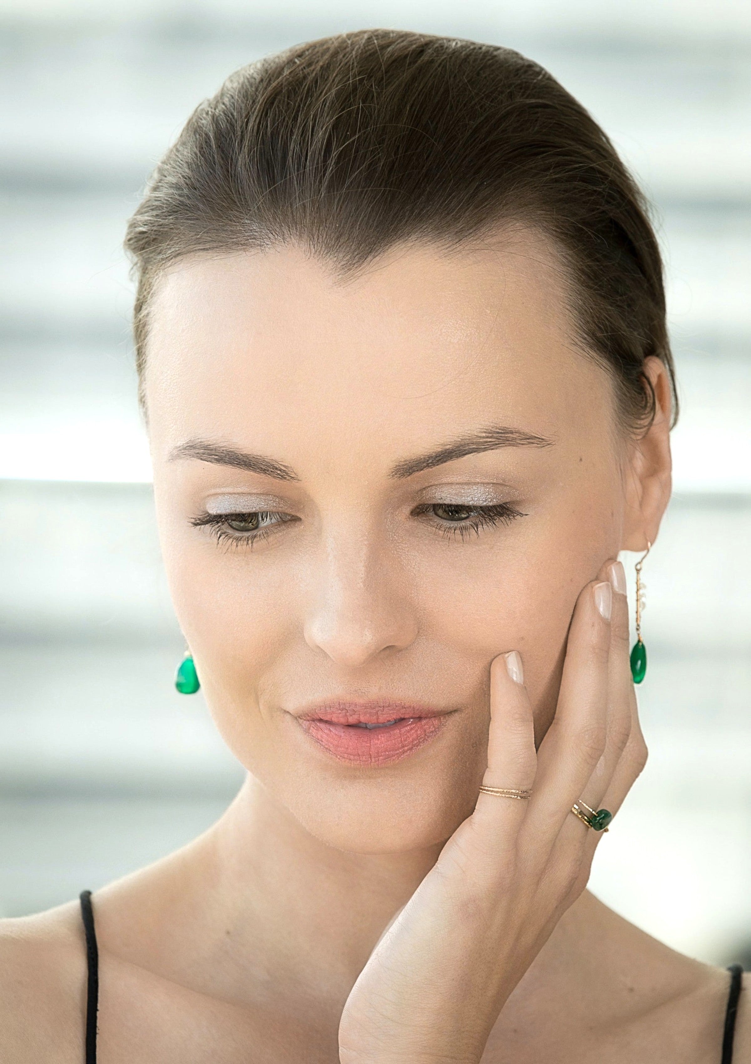 Green Onyx and Herkimer Diamonds Earrings ERIJEWELRY