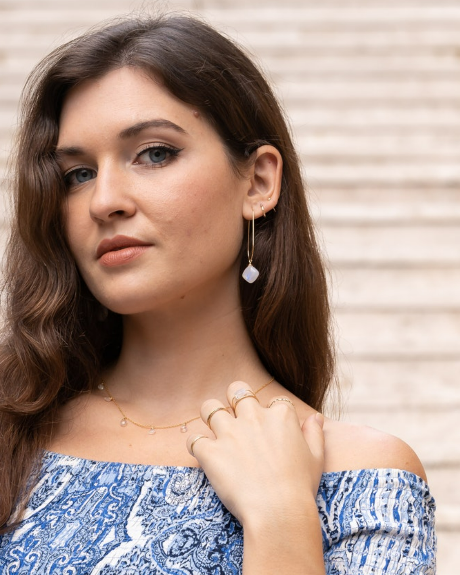 Moonstone U Hoop Earrings ERIJEWELRY
