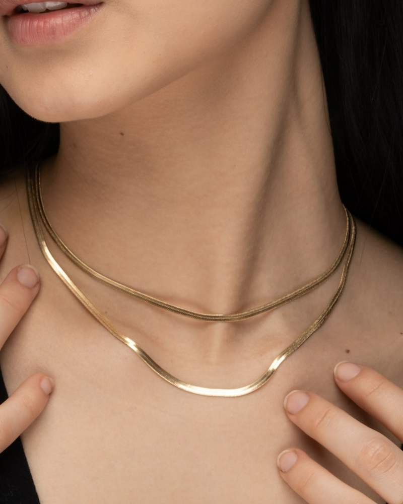 Herringbone Gold flat Necklace Women ERIJEWELRY