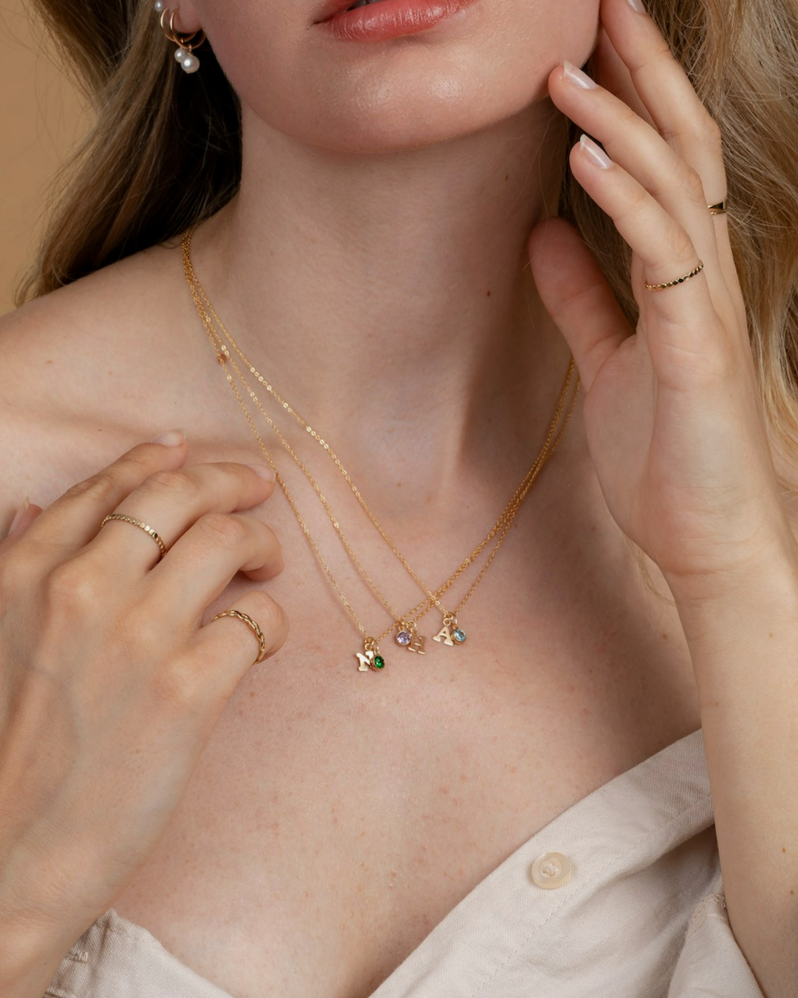 Initial M with Birthstone Necklace ERIJEWELRY
