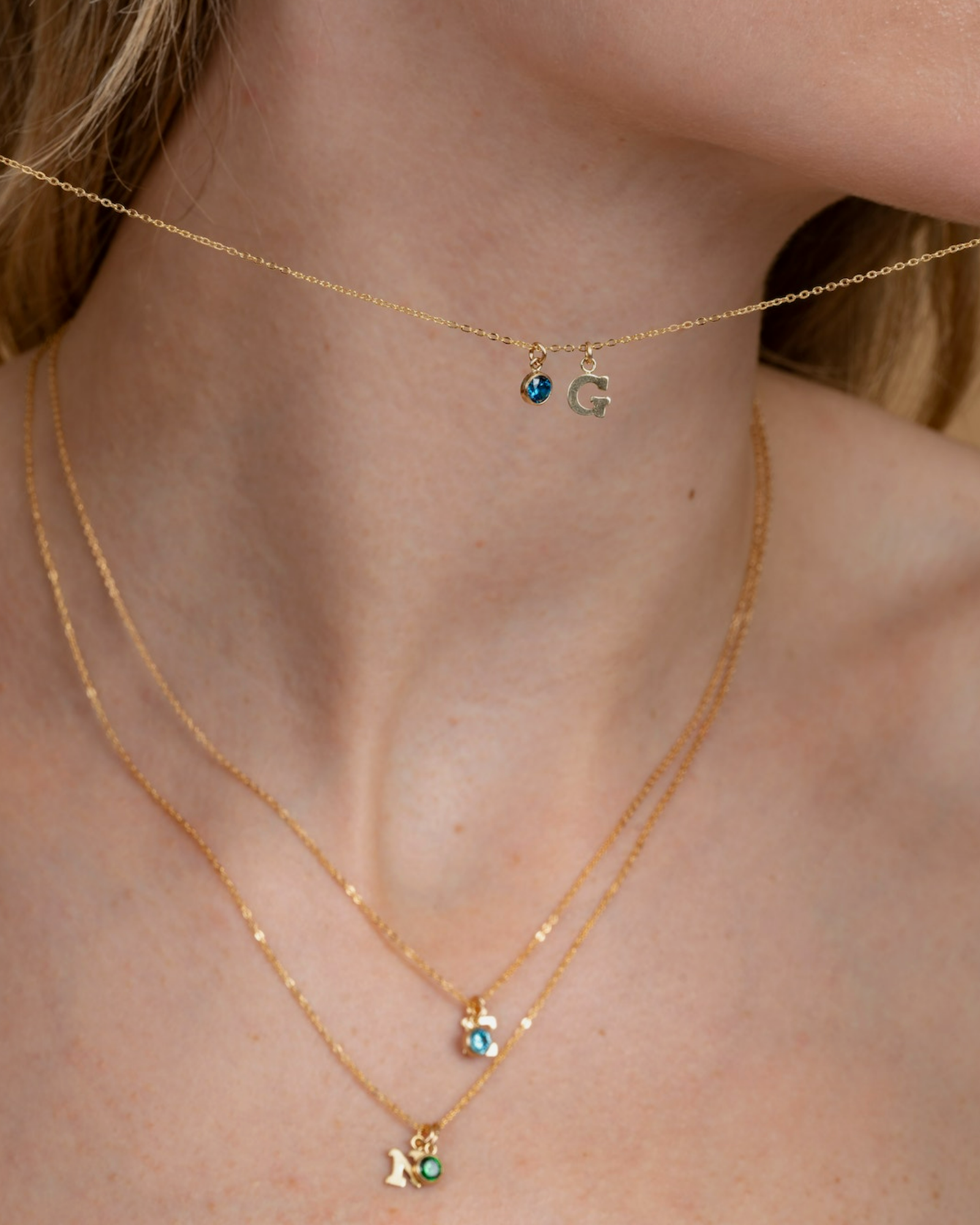 Initial E with Birthstone Necklace ERIJEWELRY