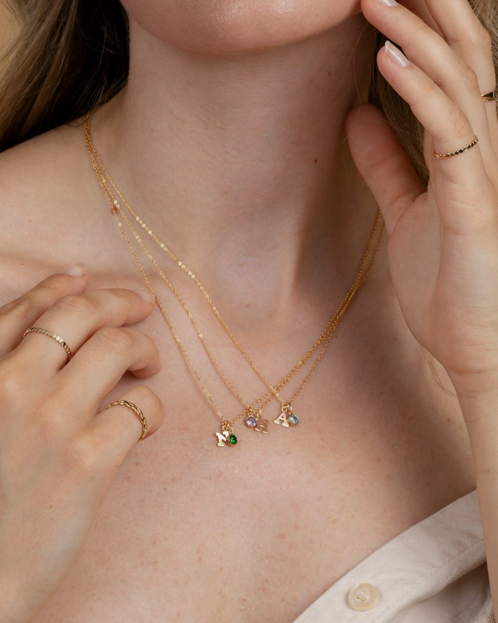 Initial F with Birthstone Necklace ERIJEWELRY