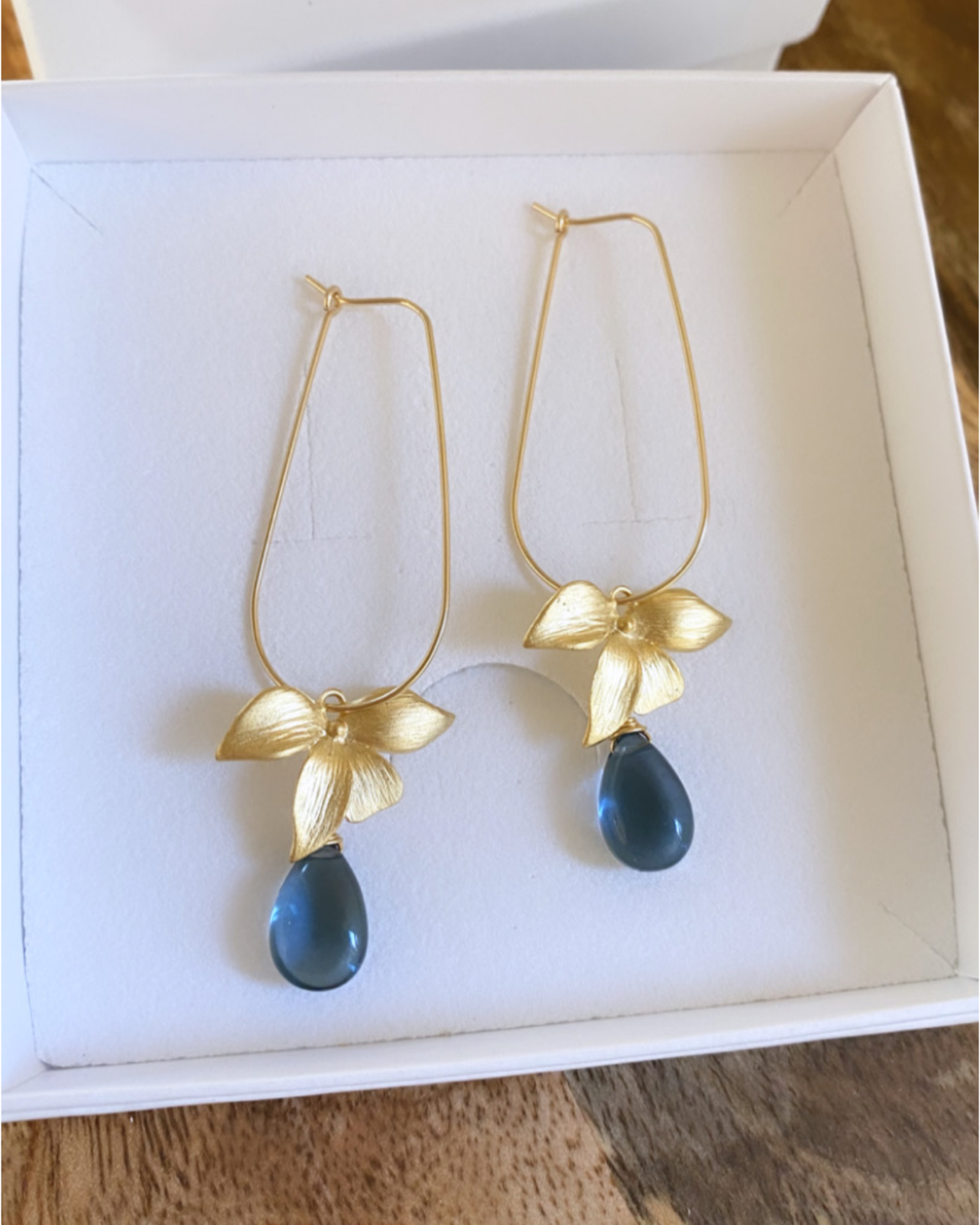 Floral Blue Quartz U Hoops ERIJEWELRY