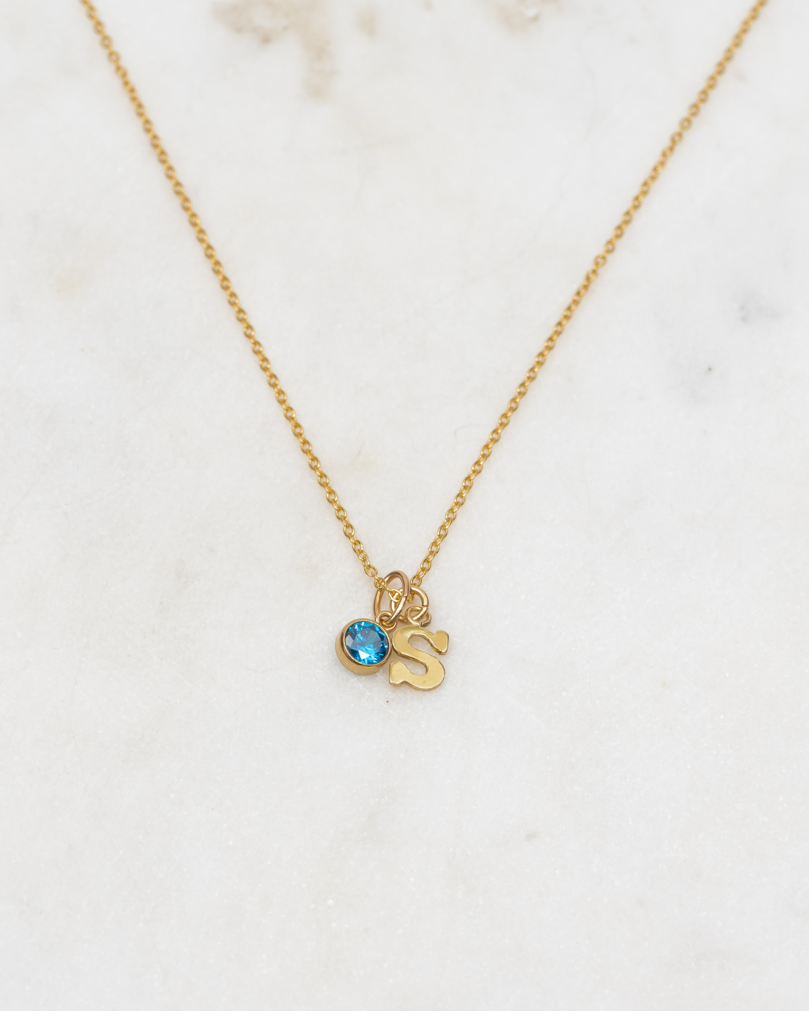 Initial S with Birthstone Necklace ERIJEWELRY