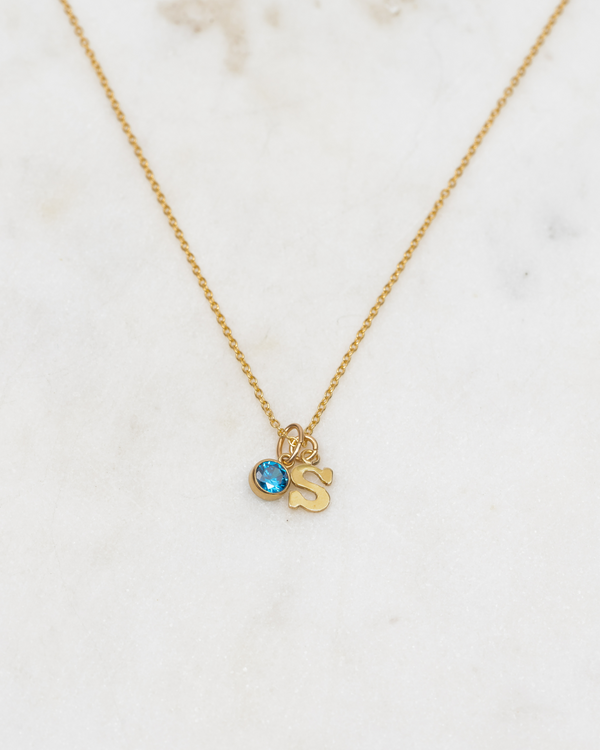 Initial S with Birthstone Necklace