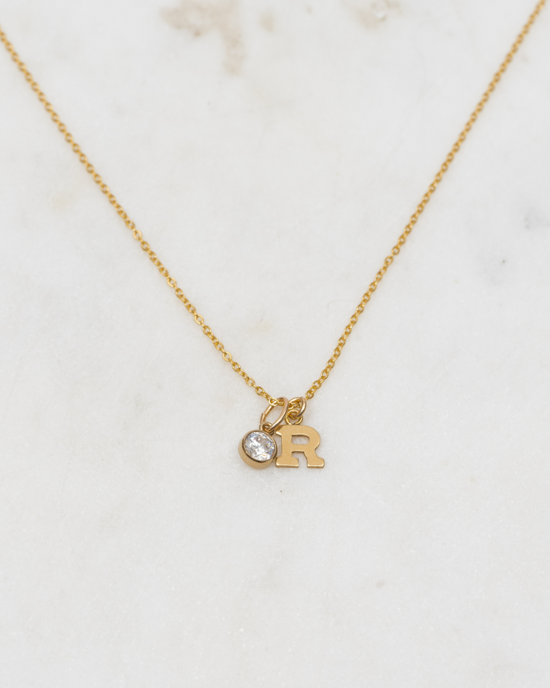 Initial R with Birthstone Necklace