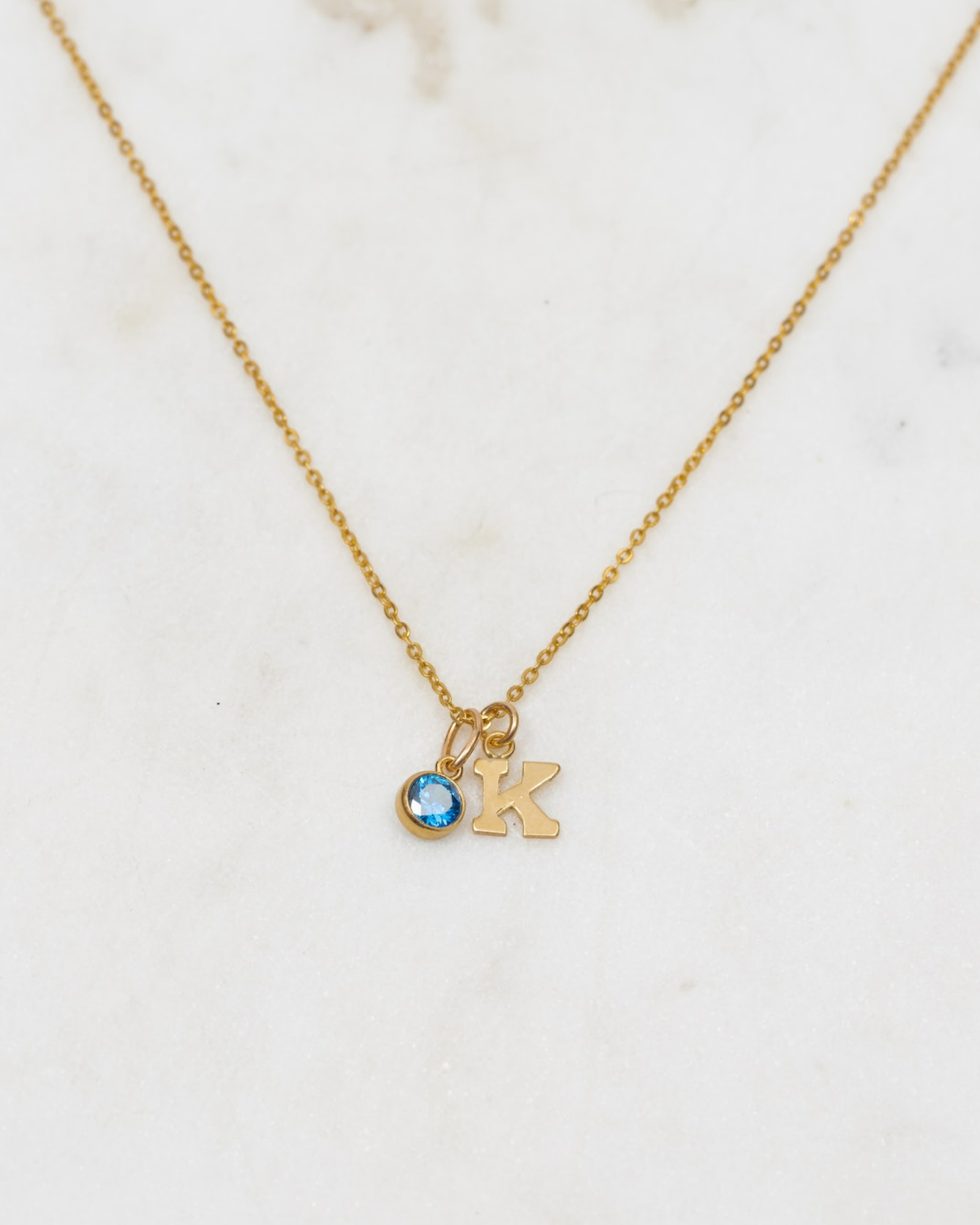 Initial K with Birthstone Necklace ERIJEWELRY