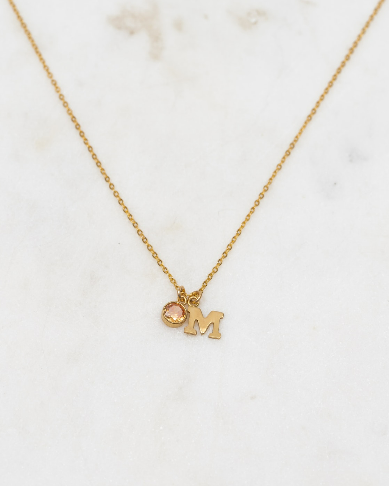 Initial M with Birthstone Necklace ERIJEWELRY