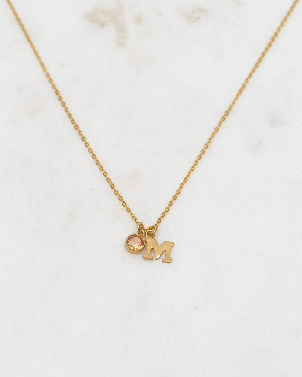 Initial M with Birthstone Necklace