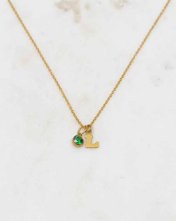 Initial L with Birthstone Necklace
