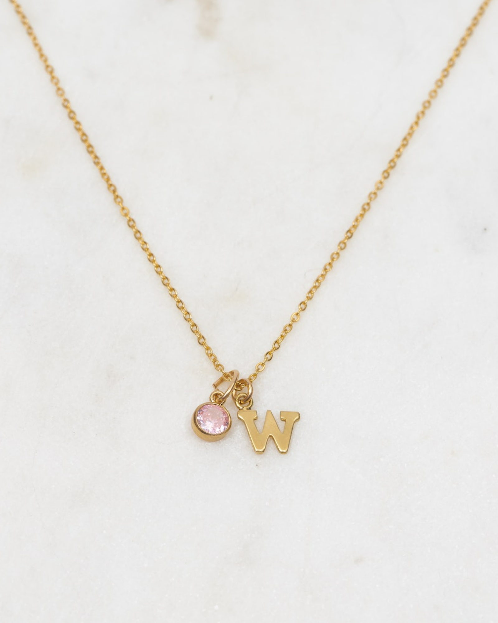 Initial W with Birthstone Necklace ERIJEWELRY