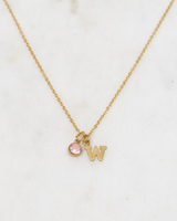 Initial W with Birthstone Necklace