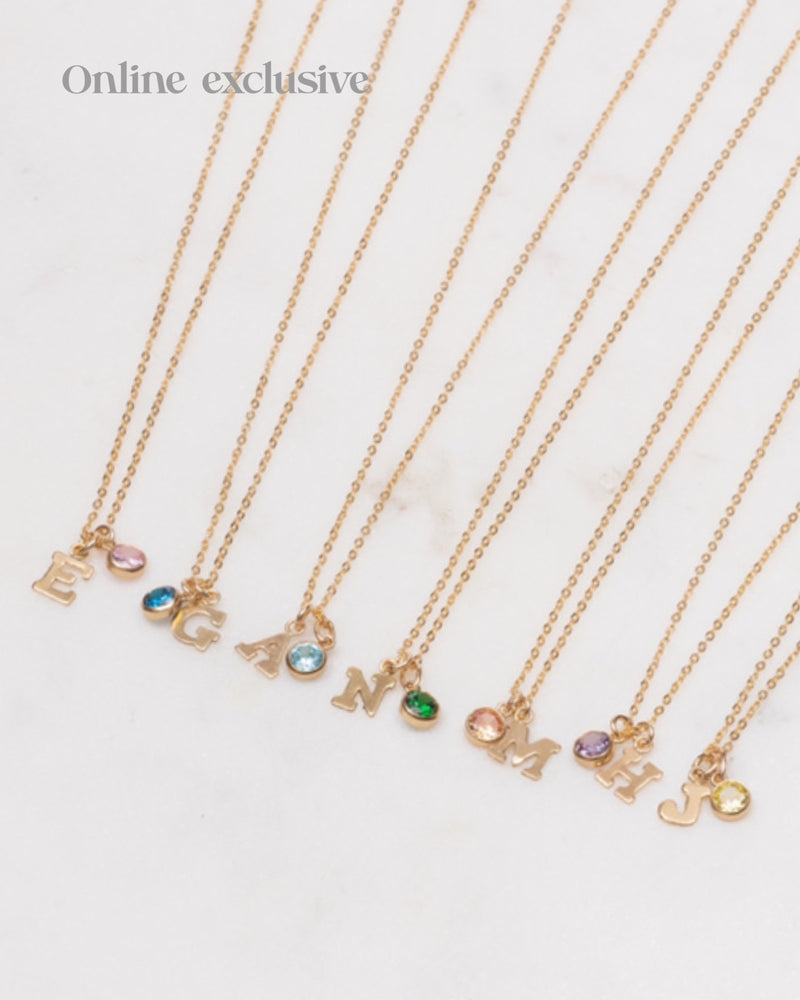 Initial E with Birthstone Necklace