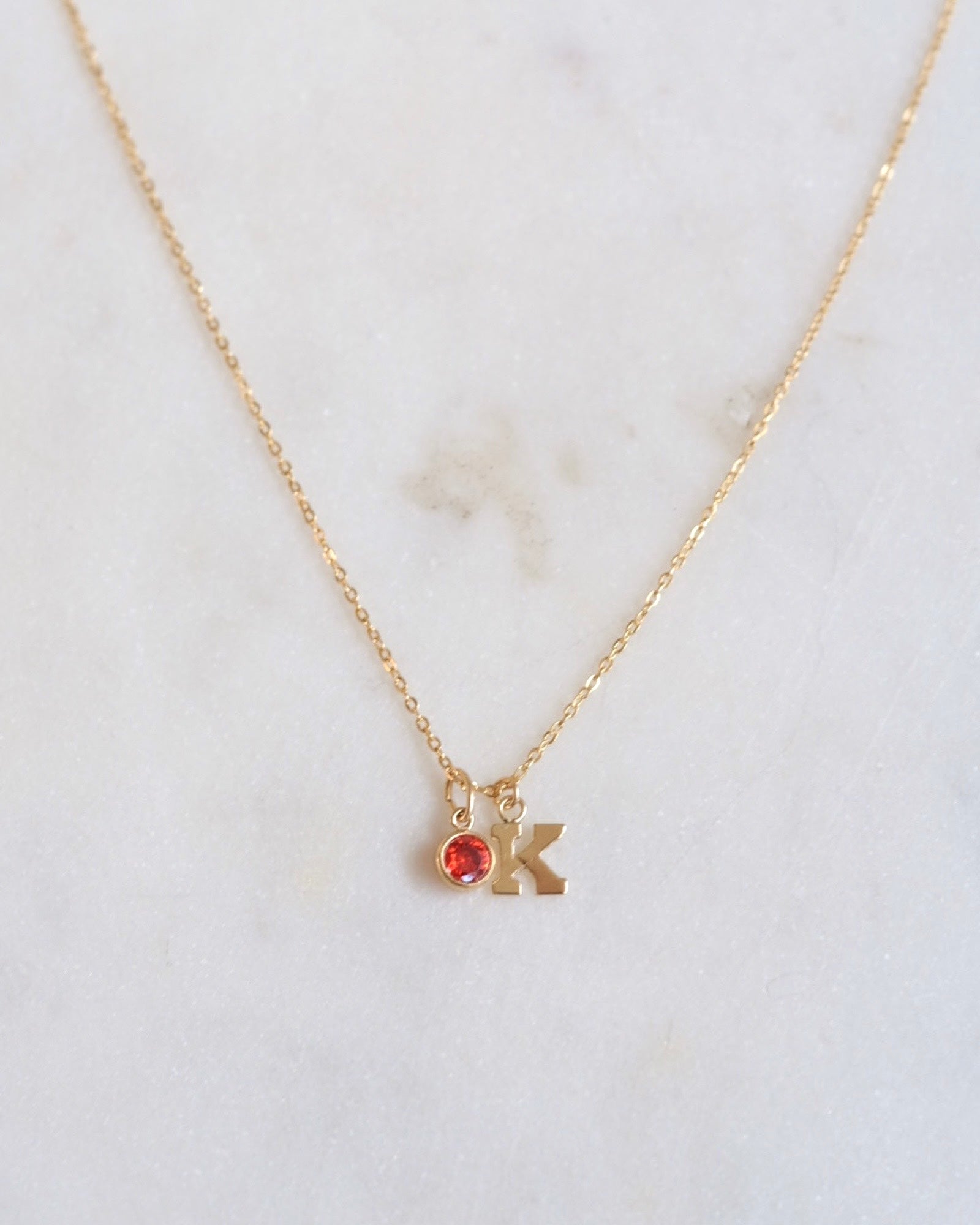 Initial K with Birthstone Necklace ERIJEWELRY