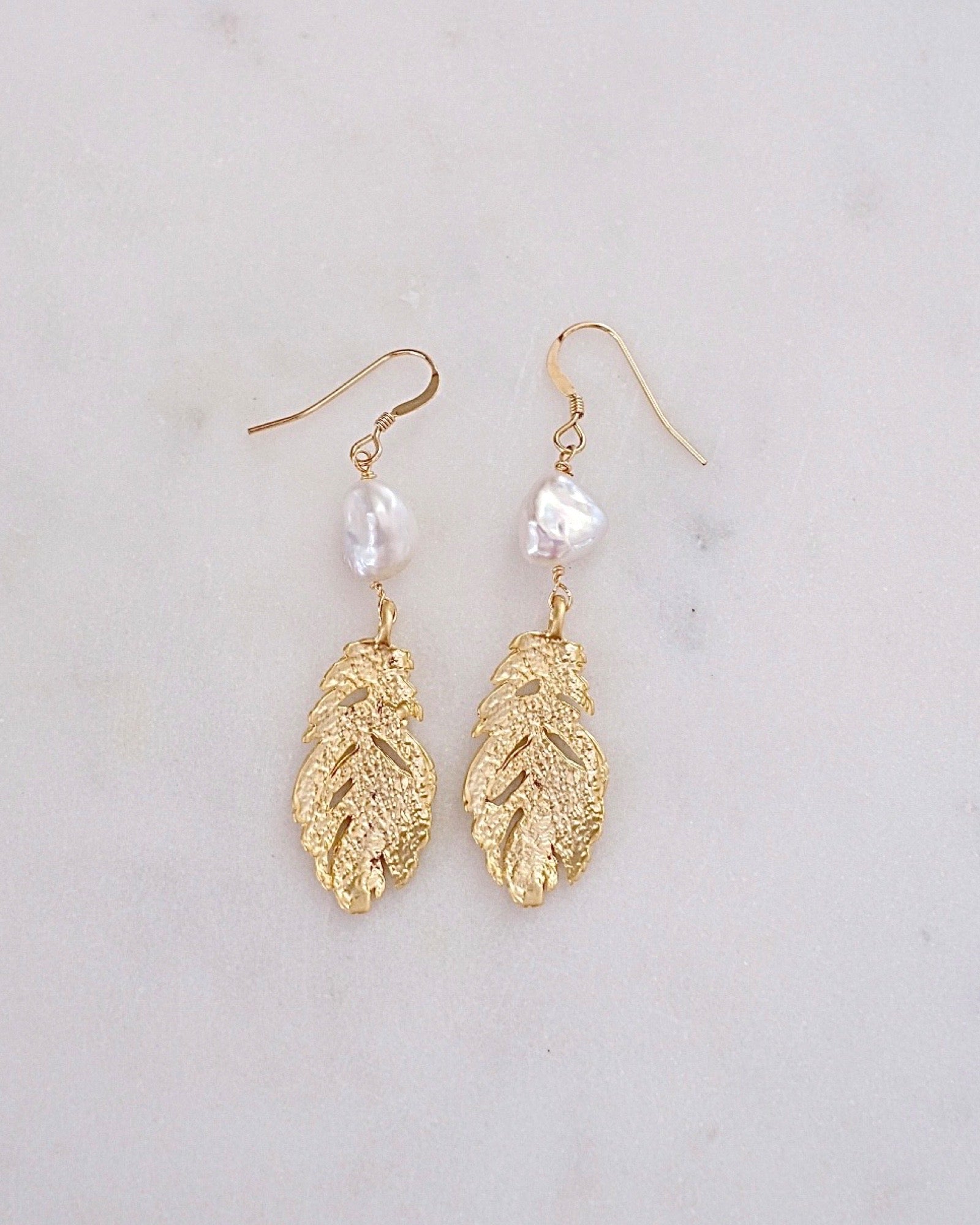 Feather Pearl Earrings ERIJEWELRY