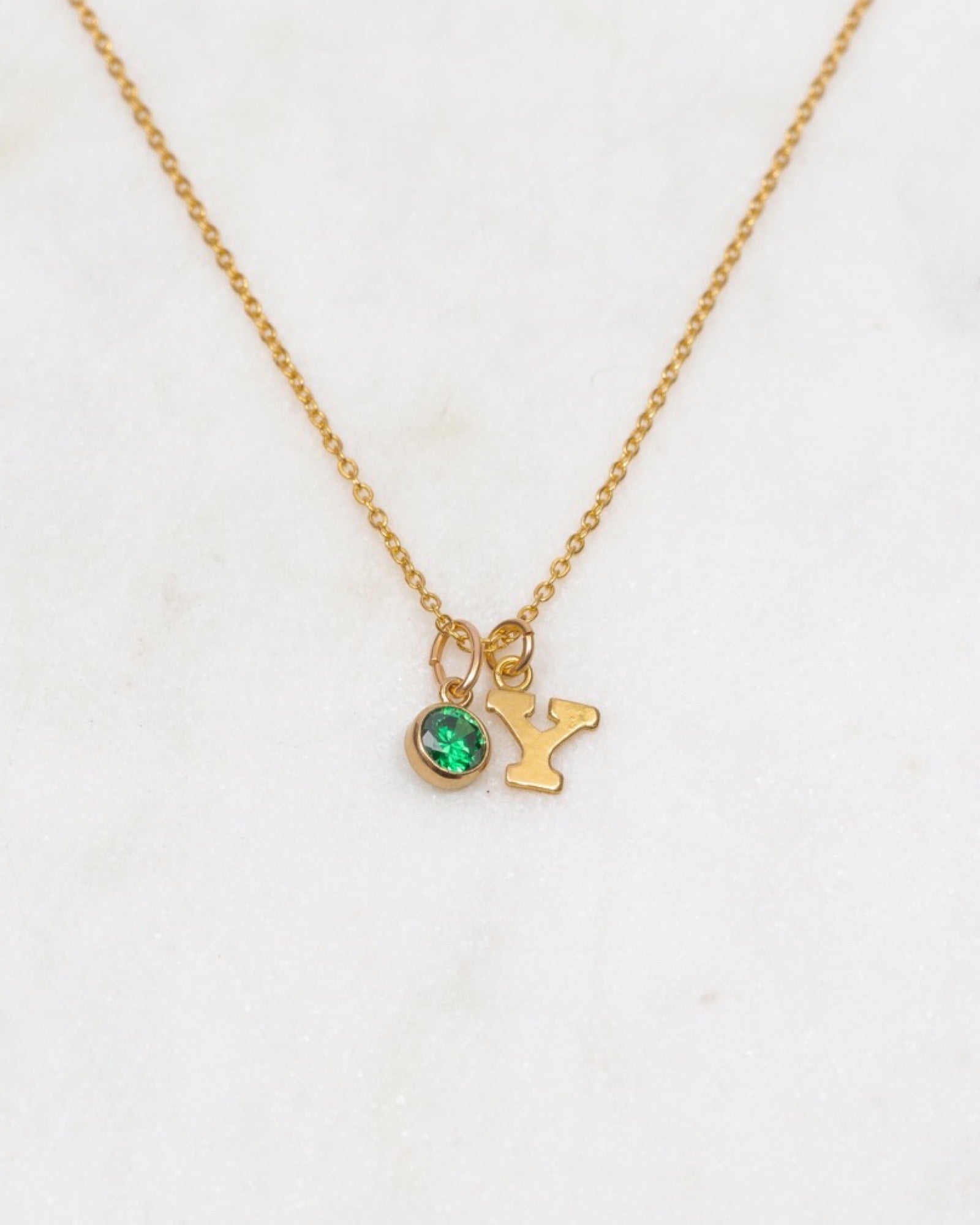 Initial Y with Birthstone Necklace ERIJEWELRY