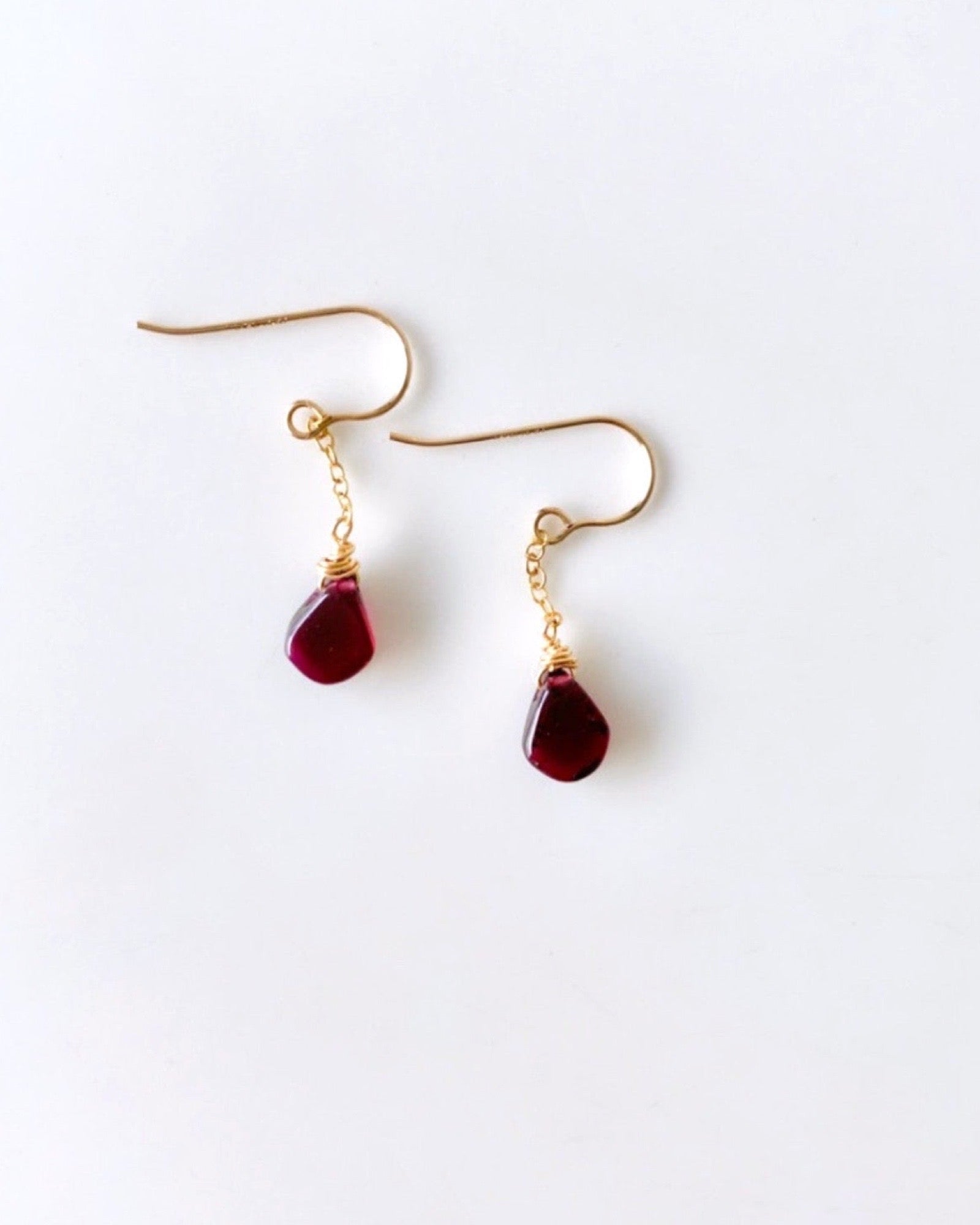 Garnet Simple Drop Earrings | Gemstone | Gold Filled | ERIJEWELRY