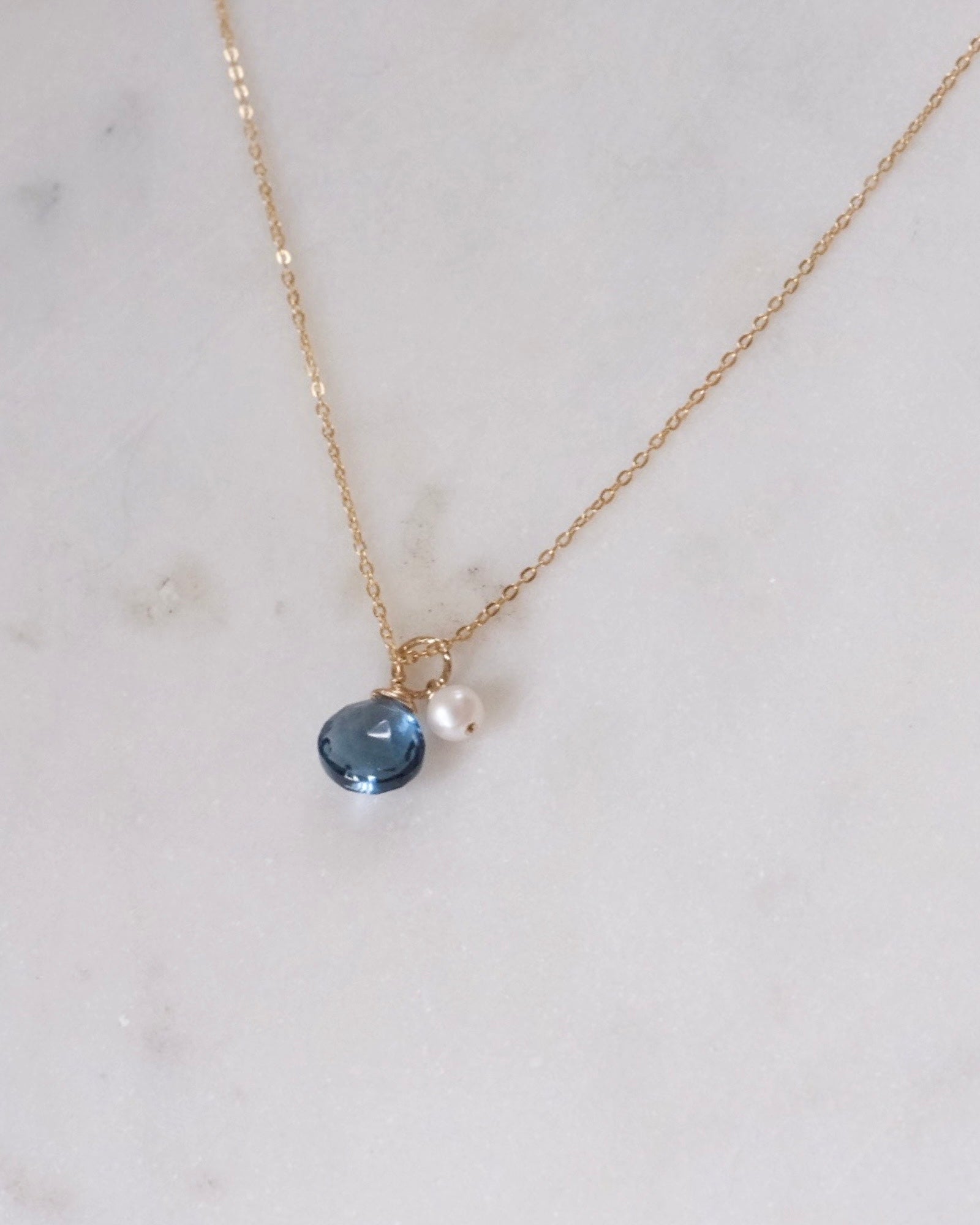 London blue topaz pearl Necklace ERIJEWELRY