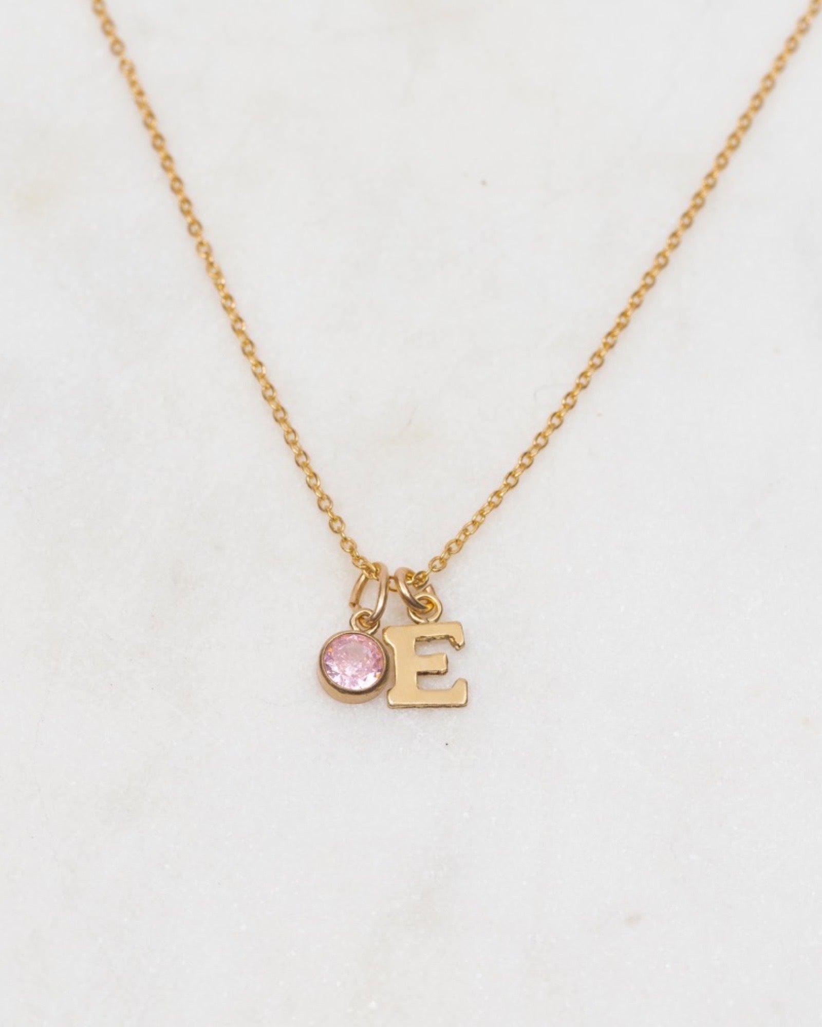 Initial E with Birthstone Necklace ERIJEWELRY