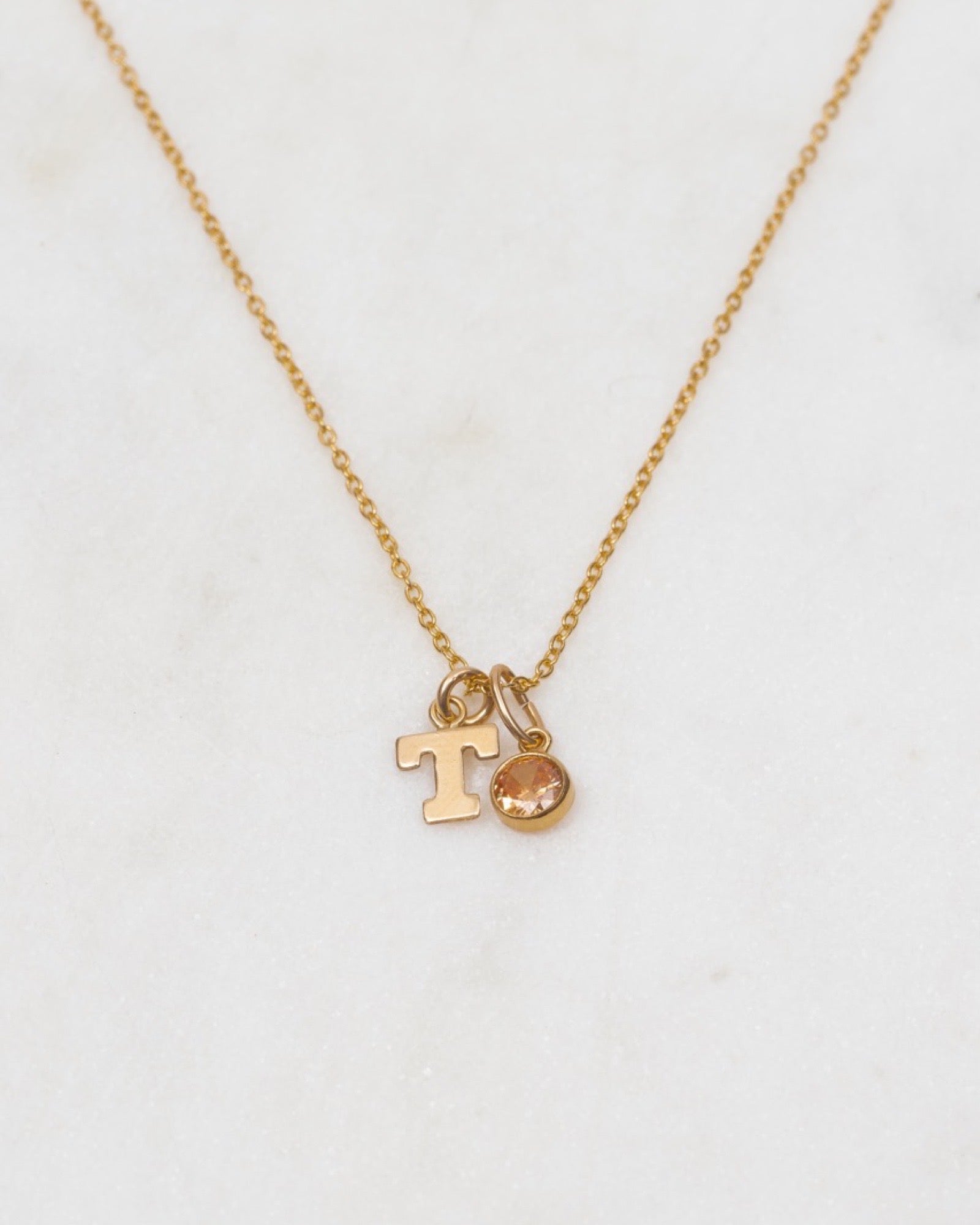 Initial T with Birthstone Necklace ERIJEWELRY