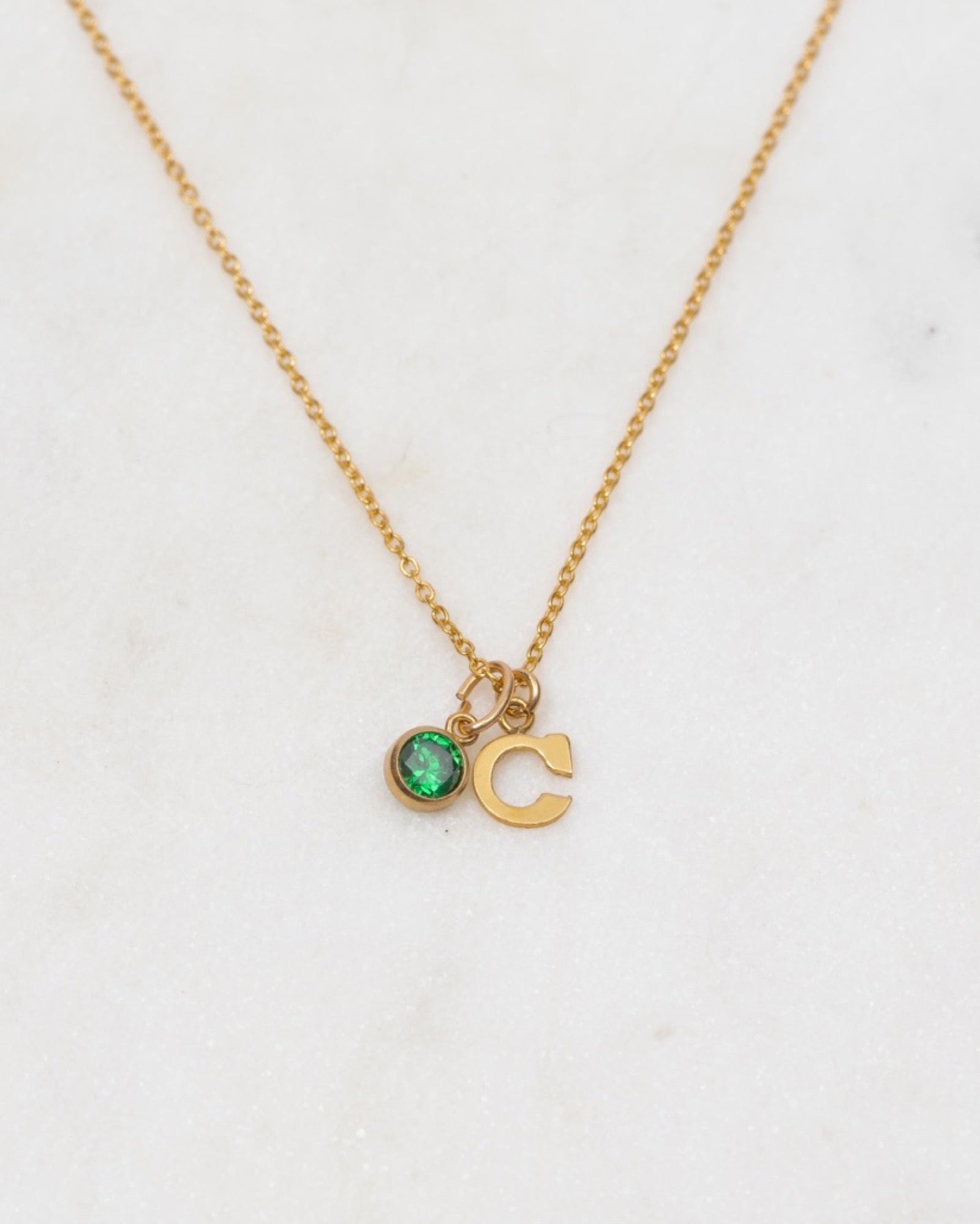 Initial C with Birthstone Necklace ERIJEWELRY