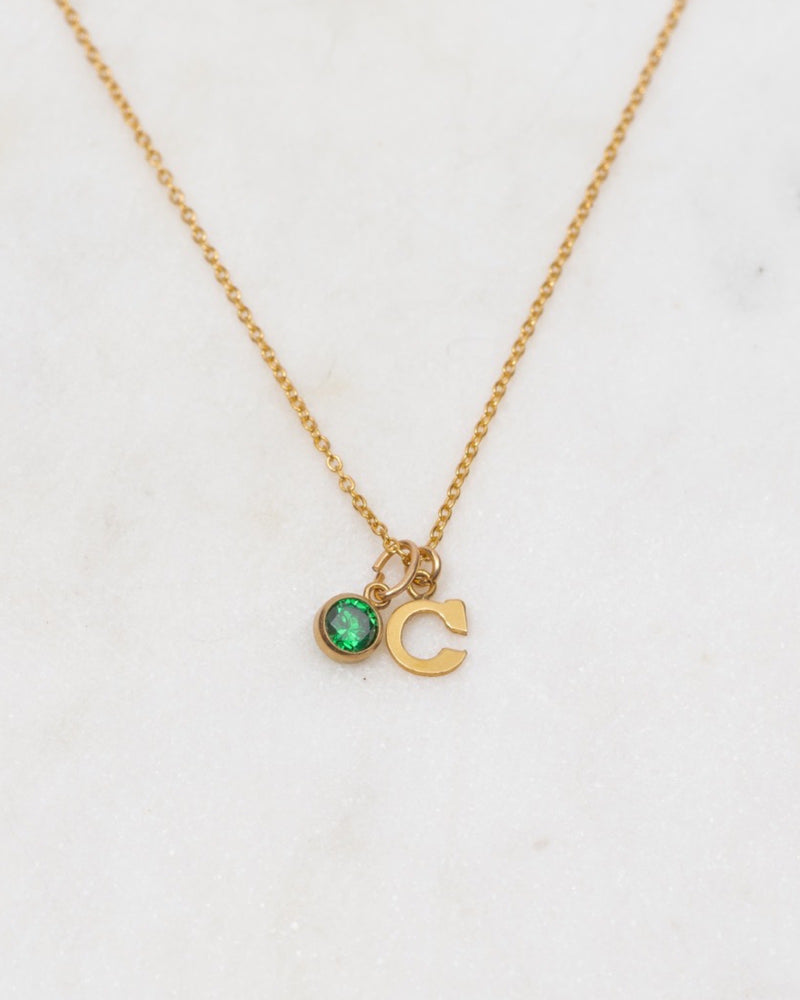 Initial C with Birthstone Necklace
