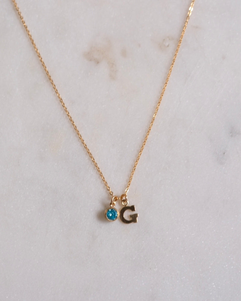 Initial G with Birthstone Necklace