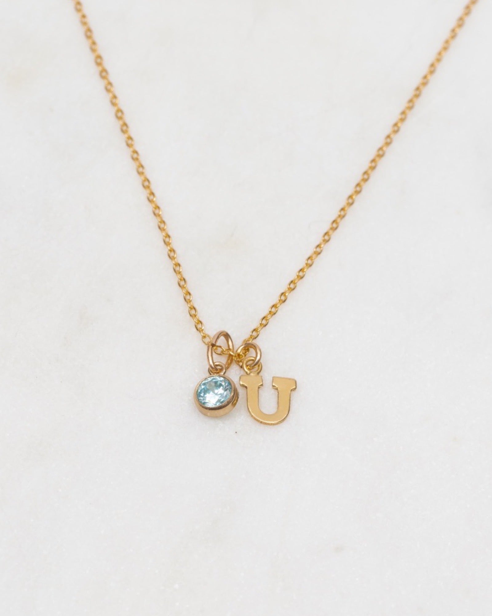 Initial U with Birthstone Necklace ERIJEWELRY