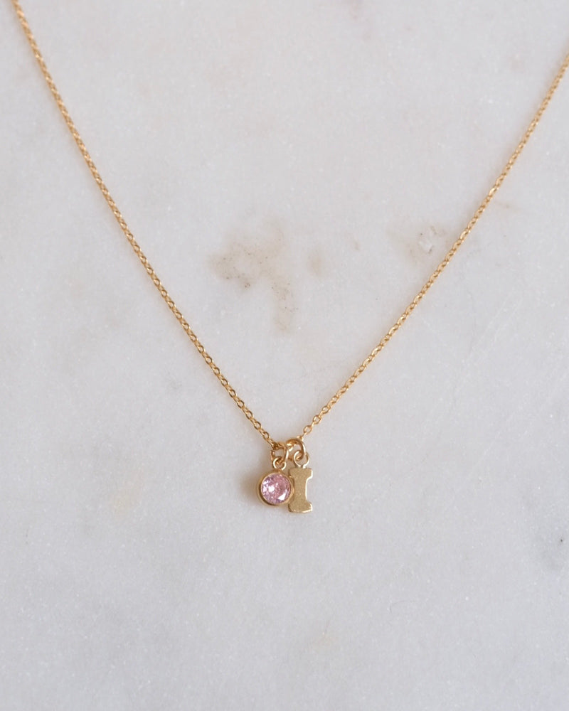 Initial I with Birthstone Necklace