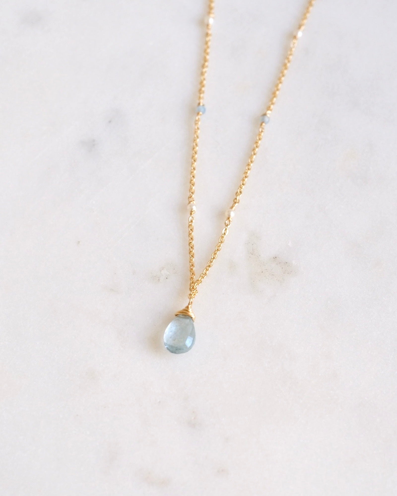 Aquamarine Bohemian Drop Necklace ERIJEWELRY