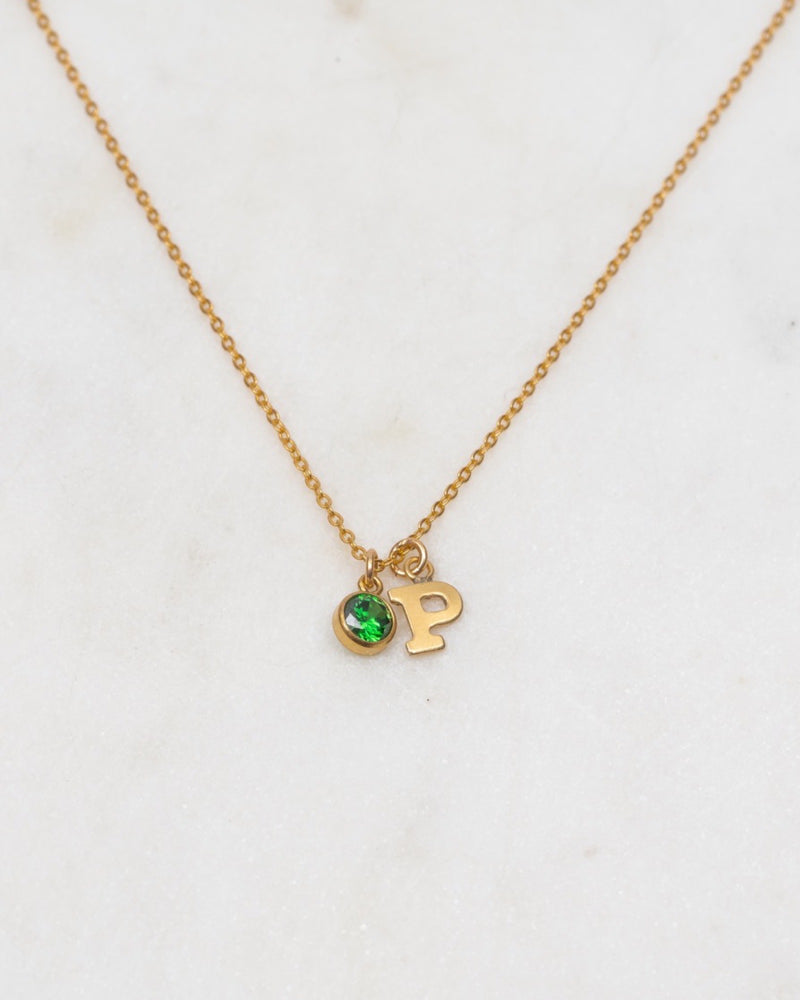 Initial P with Birthstone Necklace