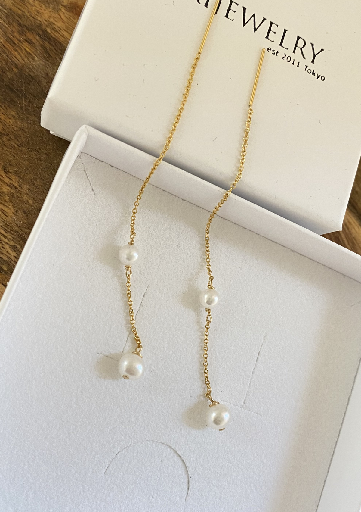 Double Pearl Threader Earrings ERIJEWELRY