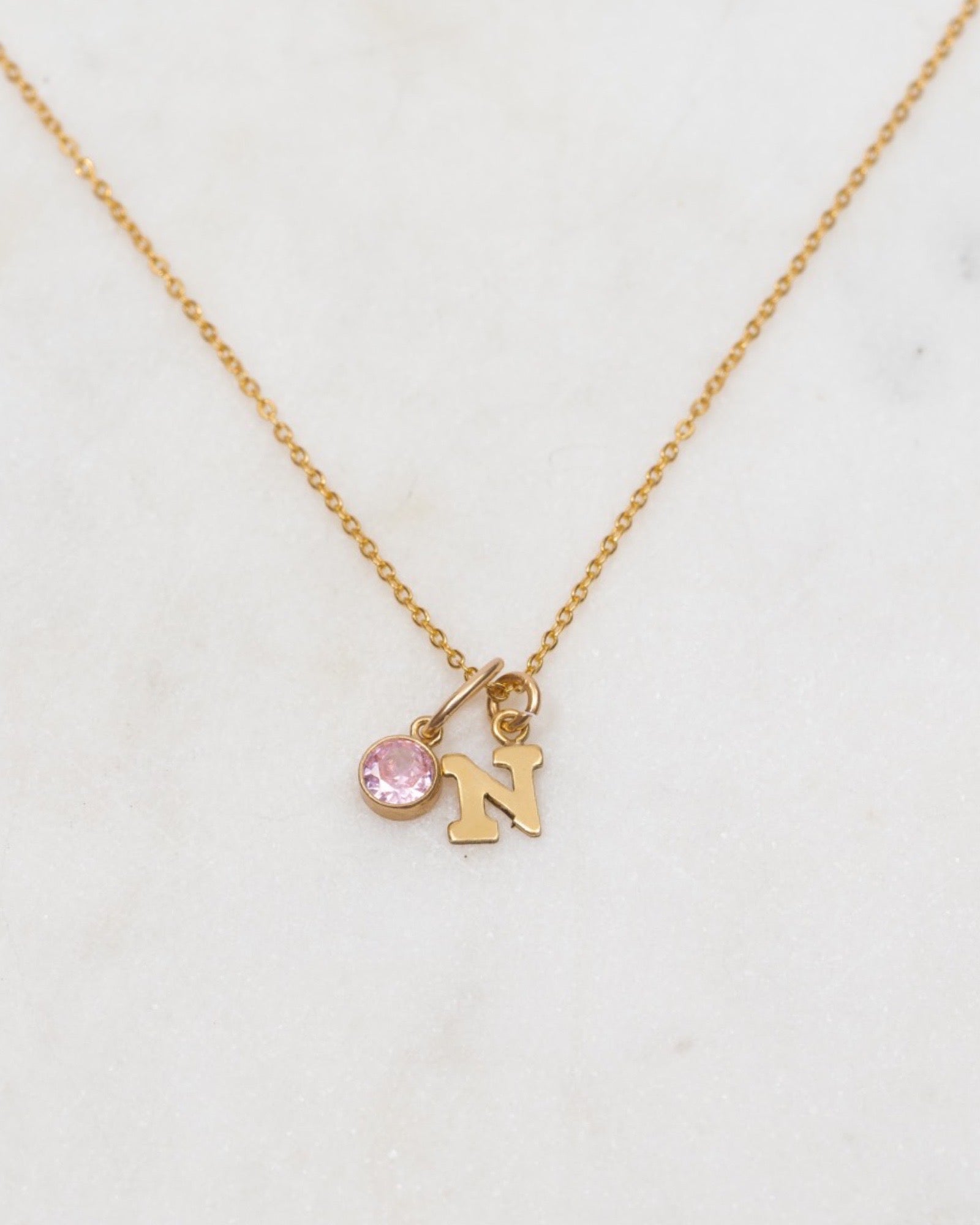 Initial N with Birthstone Necklace ERIJEWELRY