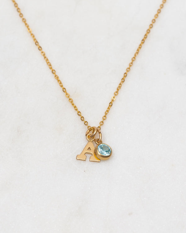 Initial A with Birthstone Necklace