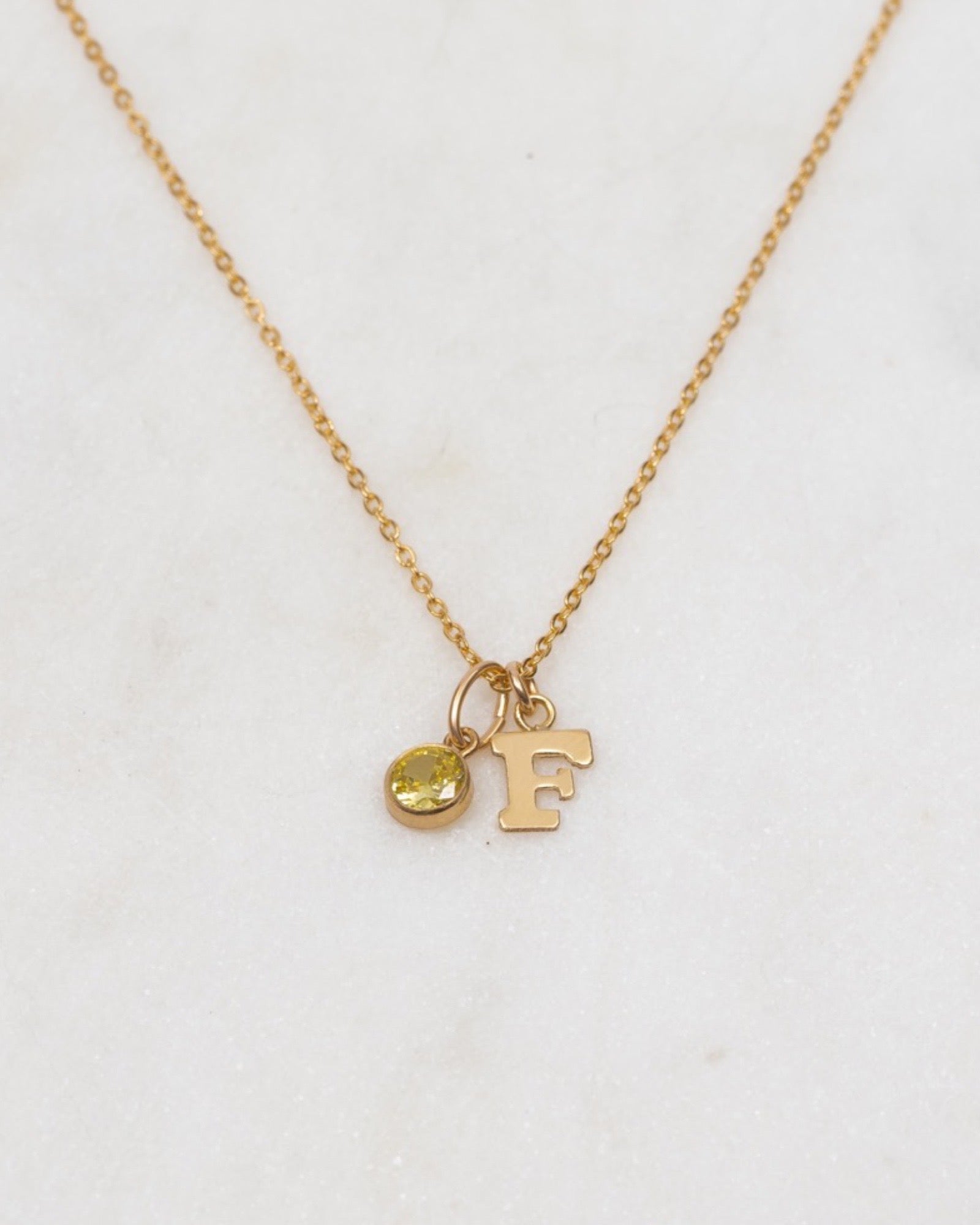 Initial F with Birthstone Necklace ERIJEWELRY