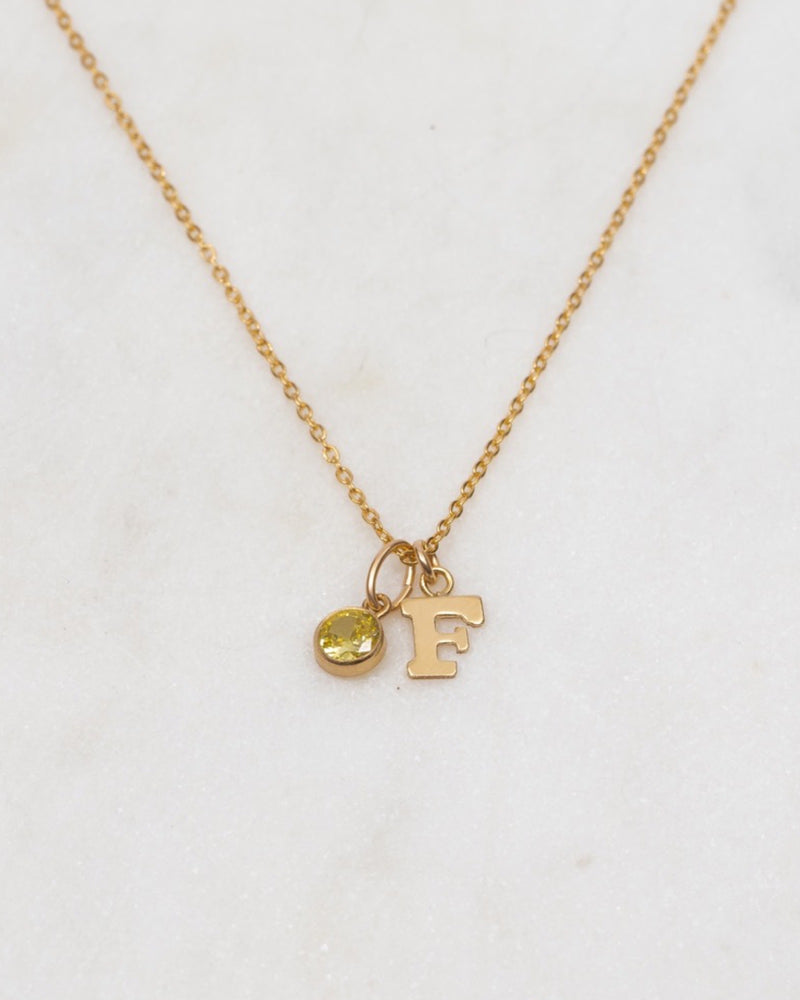 Initial F with Birthstone Necklace