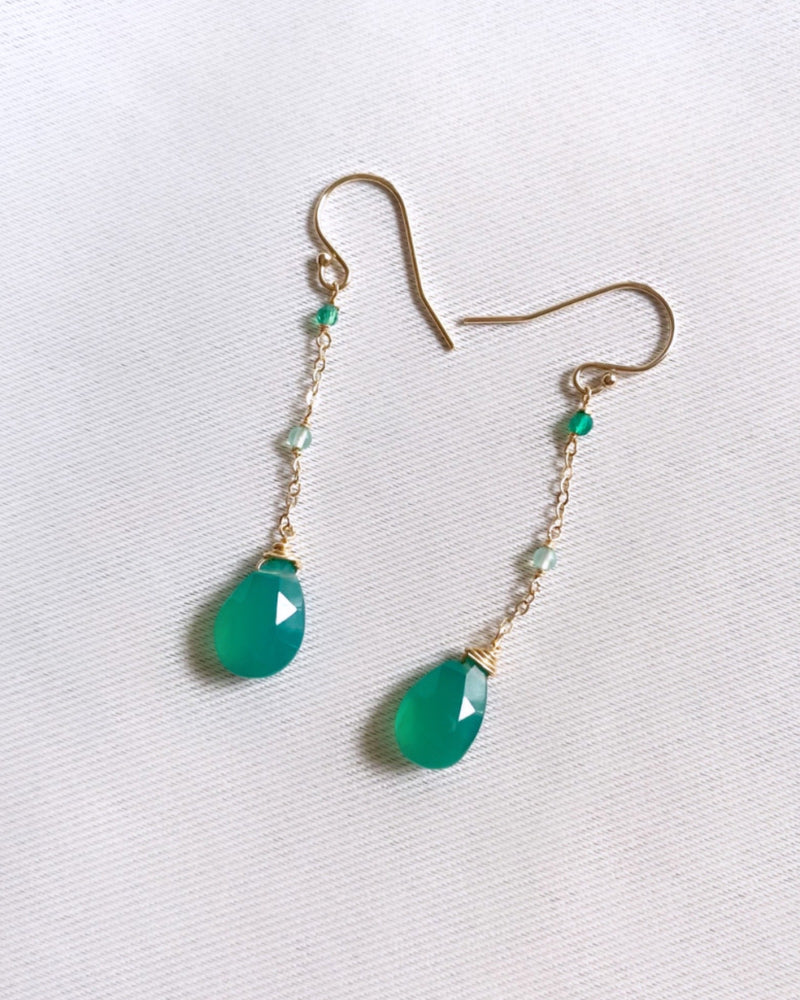 Green onyx mix drop earrings