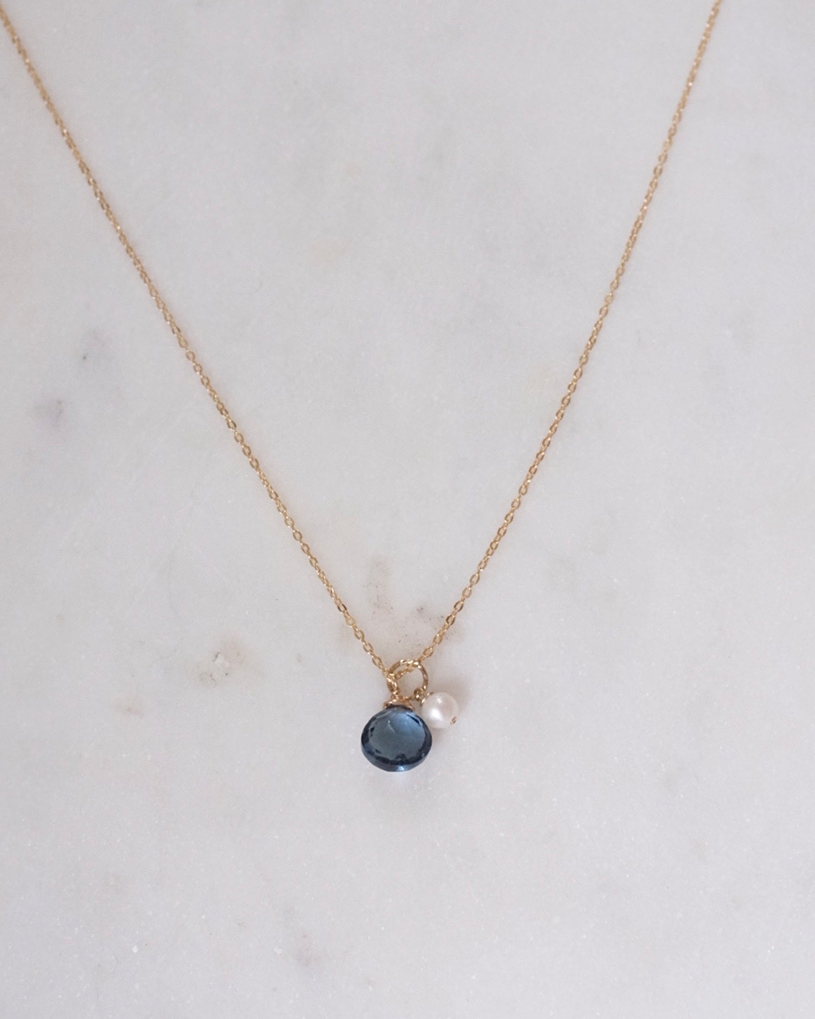 London blue topaz pearl Necklace ERIJEWELRY