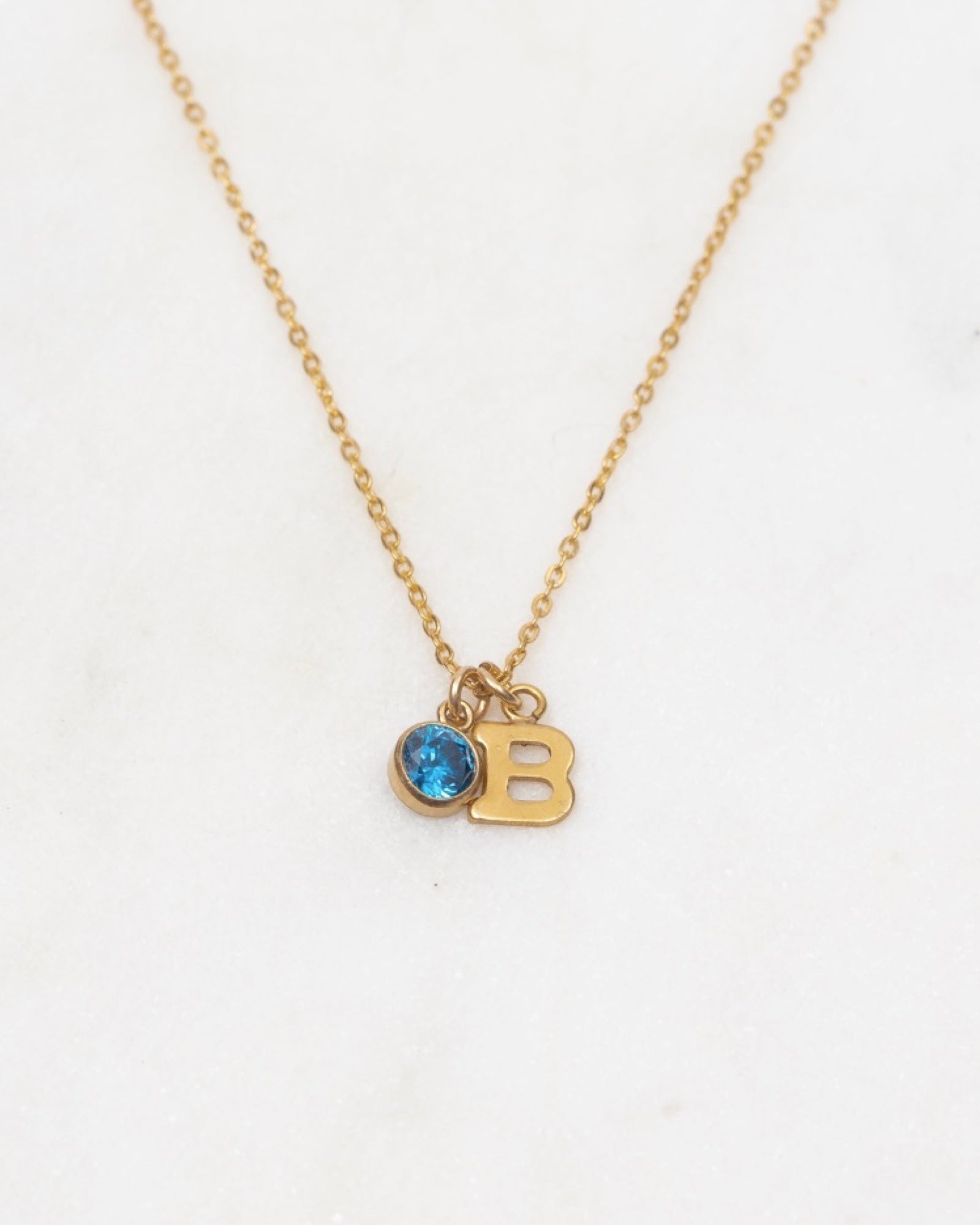 Initial B with Birthstone Necklace ERIJEWELRY