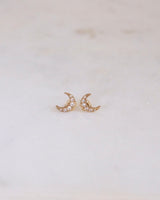 14K Solid Gold Crescent Stud Earrings