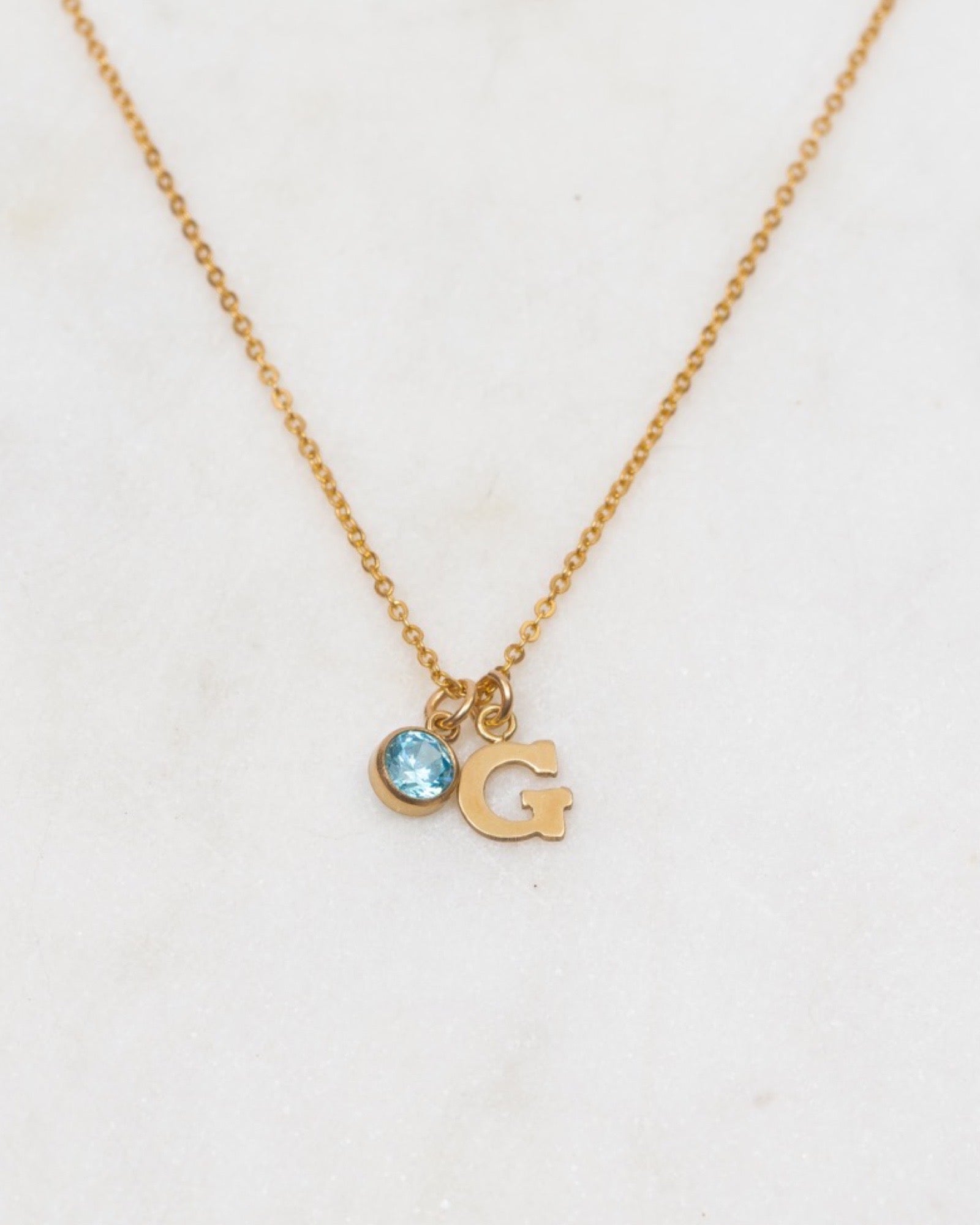 Initial G with Birthstone Necklace ERIJEWELRY