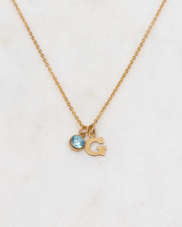 Initial G with Birthstone Necklace